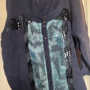 Free People Navy and Teal Sequin Cardigan